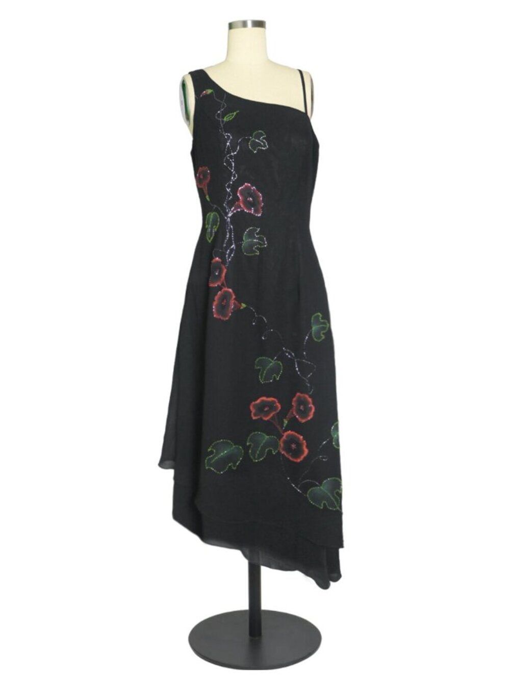 00s One Shoulder Beaded Floral Night Cocktail Gown Dress